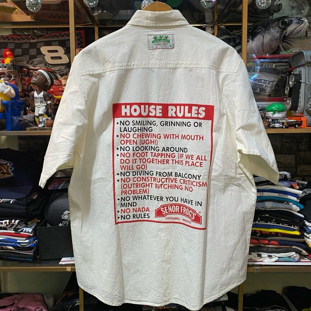 Vintage 90s Senor Frog's Cozumel Mexico House Rules Graphic Shirt White Cotton S